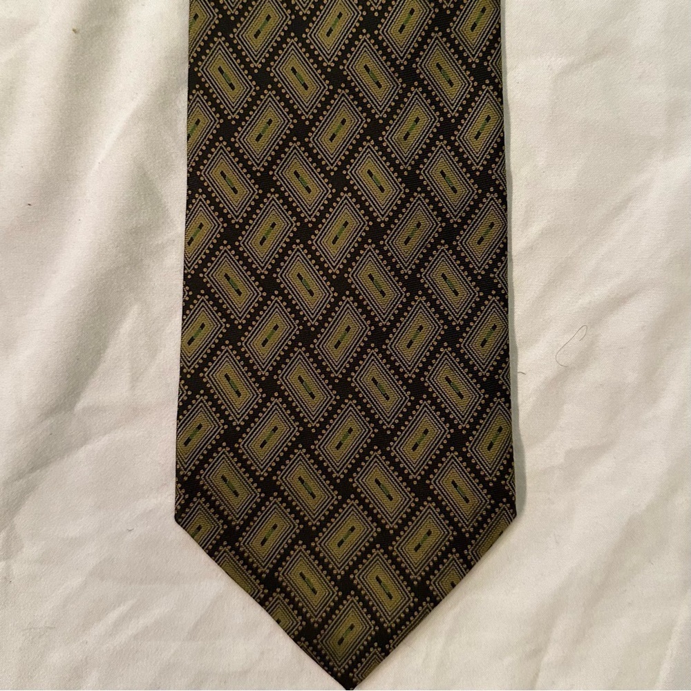 Vintage Giorgio Armani Cravatte Neck Tie Silk Italy black gold geometric print